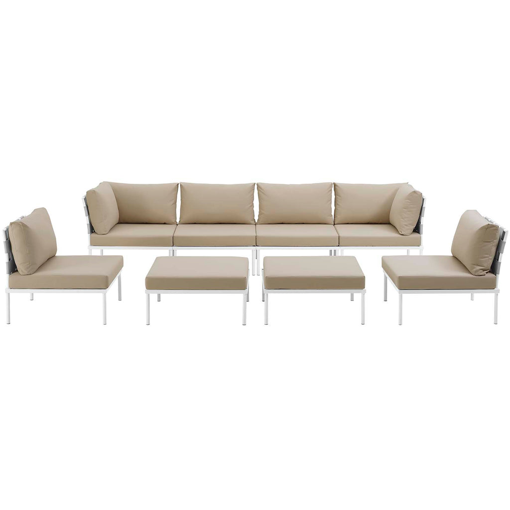 Harmony 8 Piece Outdoor Patio Aluminum Sectional Sofa Set in White Beige-2