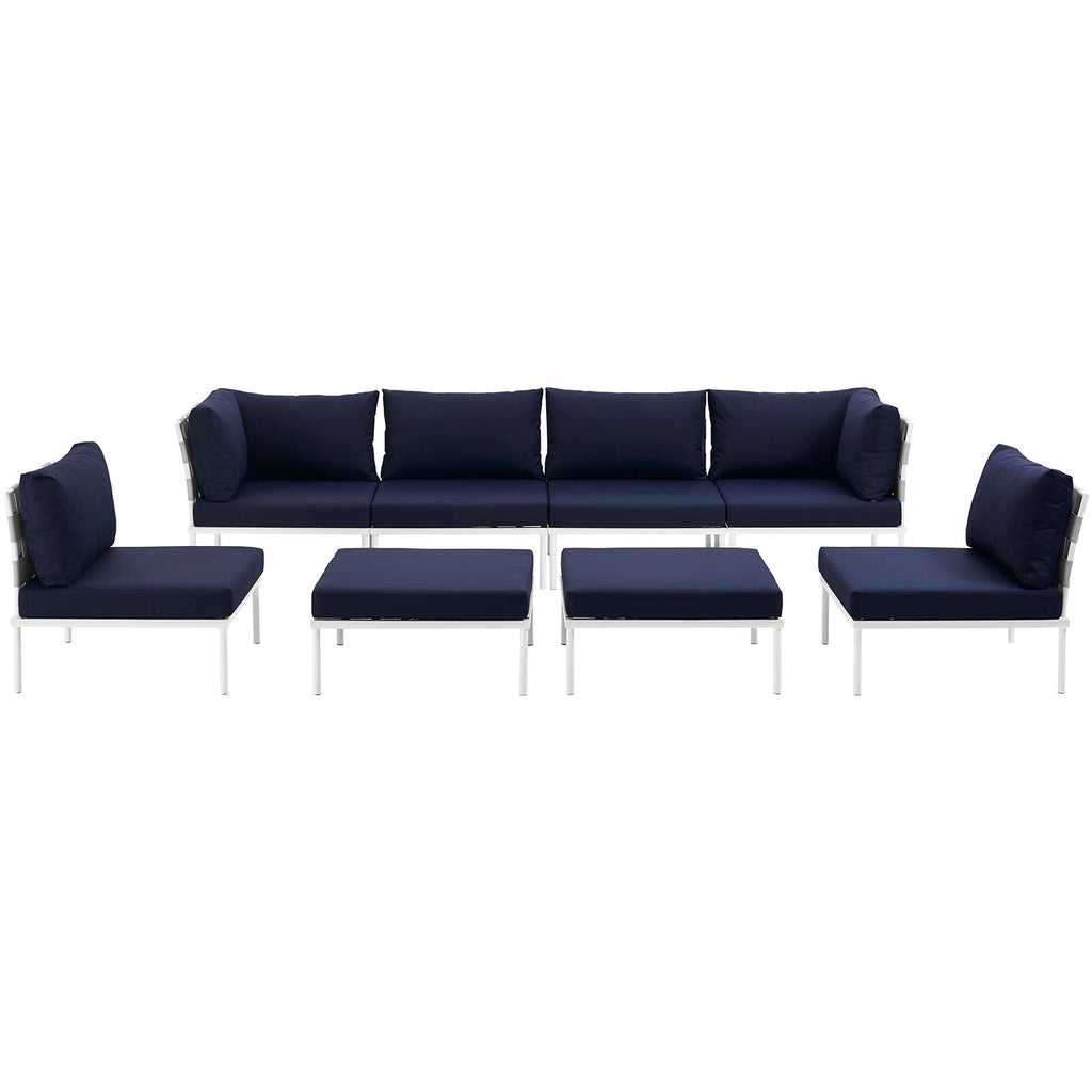 Harmony 8 Piece Outdoor Patio Aluminum Sectional Sofa Set in White Navy-2