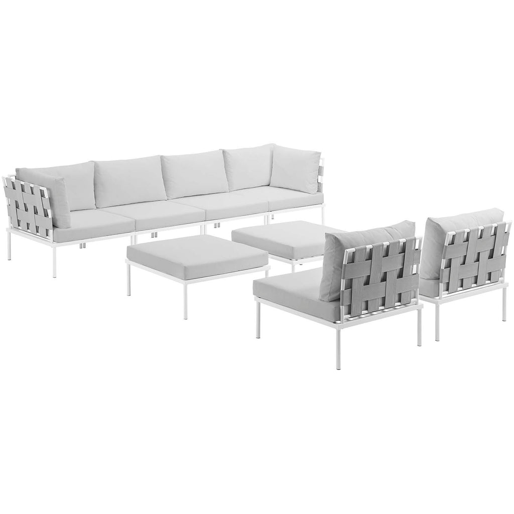 Harmony 8 Piece Outdoor Patio Aluminum Sectional Sofa Set in White White-2