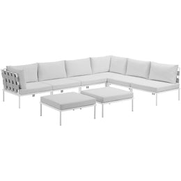 Harmony 8 Piece Outdoor Patio Aluminum Sectional Sofa Set in White White-2