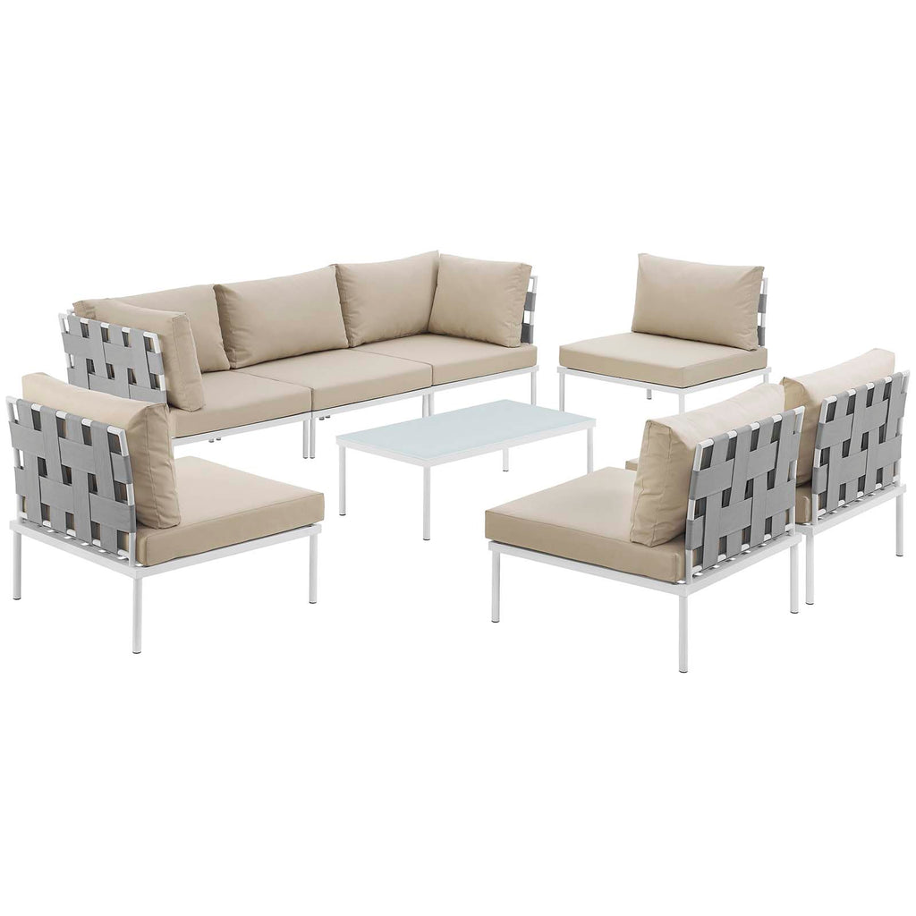 Harmony 8 Piece Outdoor Patio Aluminum Sectional Sofa Set in White Beige-1