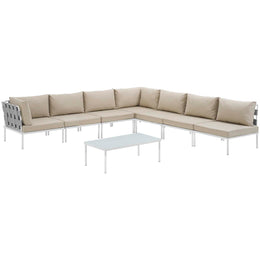 Harmony 8 Piece Outdoor Patio Aluminum Sectional Sofa Set in White Beige-1