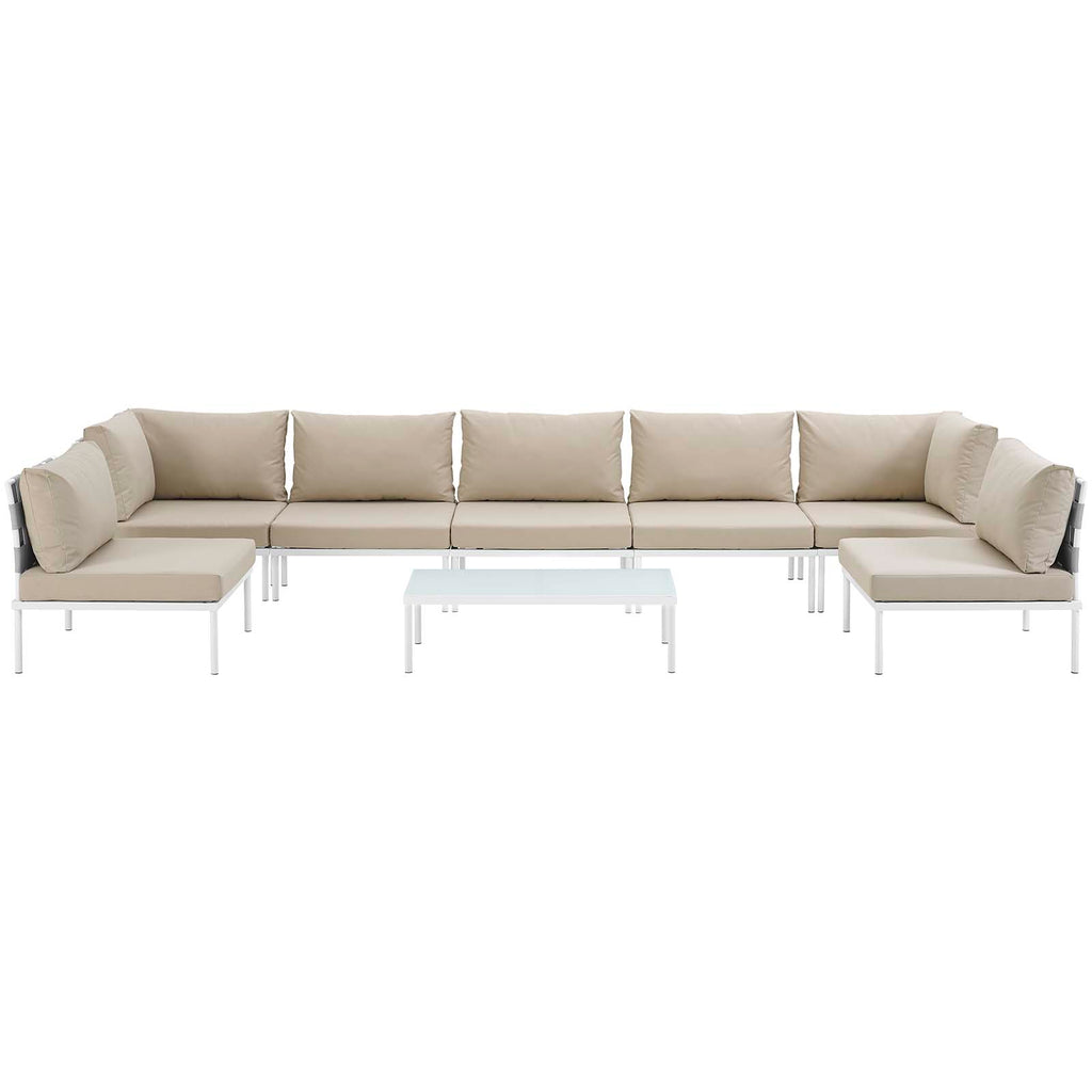 Harmony 8 Piece Outdoor Patio Aluminum Sectional Sofa Set in White Beige-1