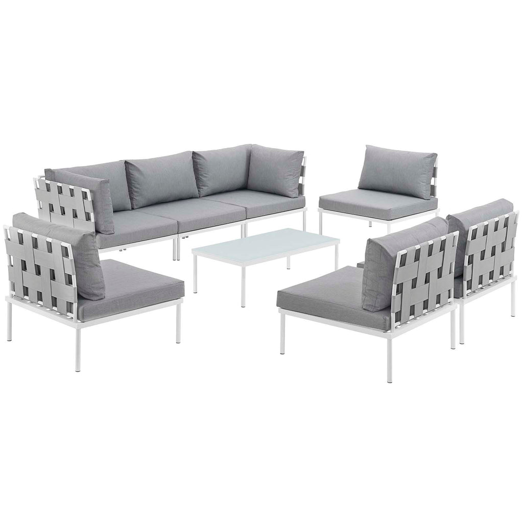 Harmony 8 Piece Outdoor Patio Aluminum Sectional Sofa Set in White Gray-1
