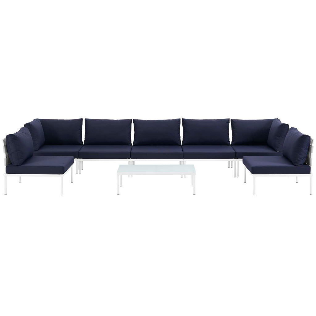 Harmony 8 Piece Outdoor Patio Aluminum Sectional Sofa Set in White Navy-1