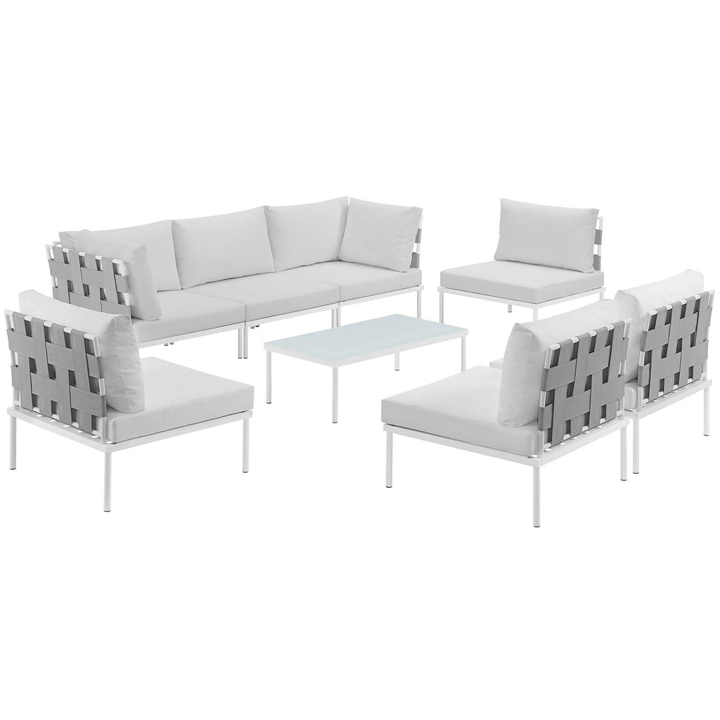 Harmony 8 Piece Outdoor Patio Aluminum Sectional Sofa Set in White White-1