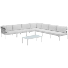 Harmony 8 Piece Outdoor Patio Aluminum Sectional Sofa Set in White White-1