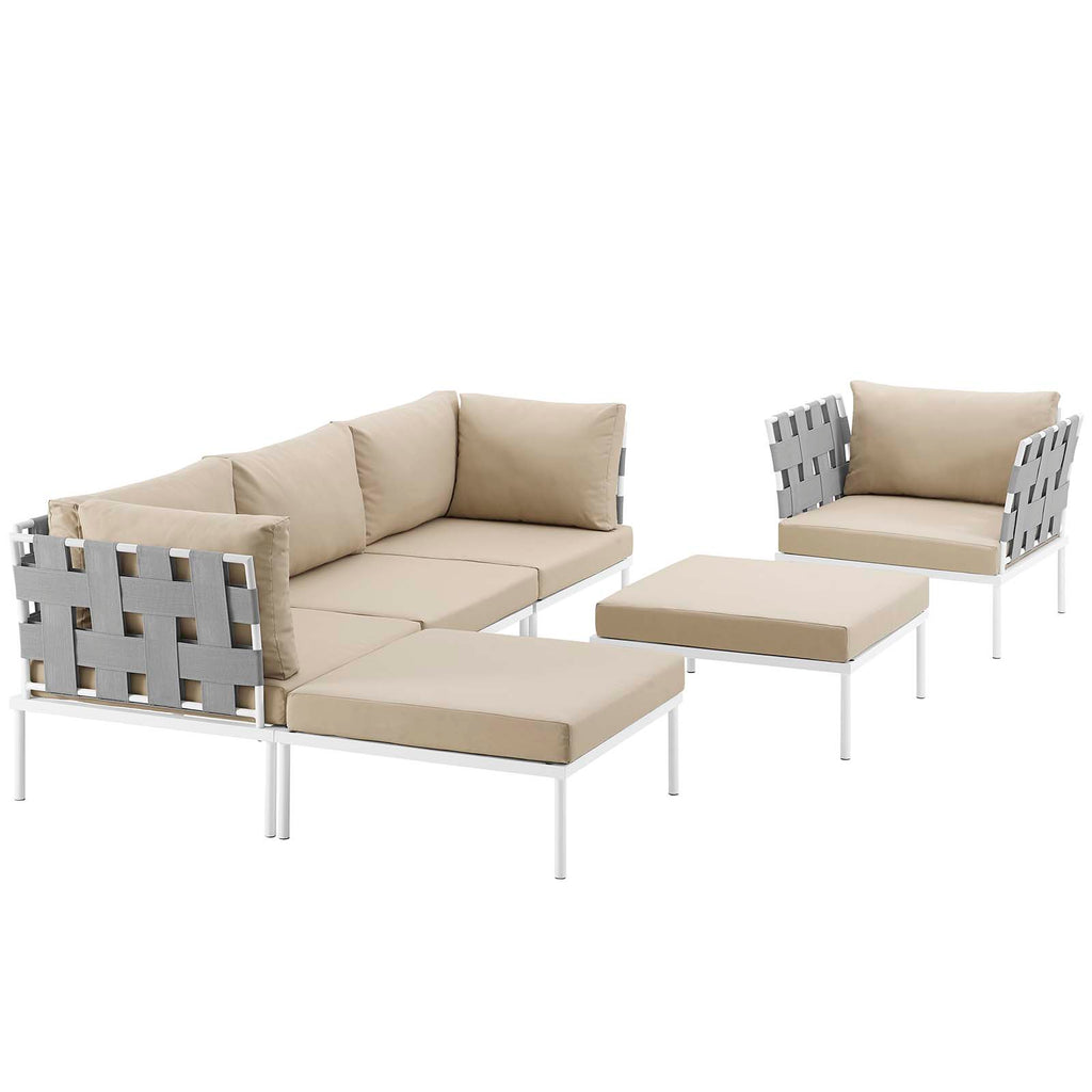 Harmony 6 Piece Outdoor Patio Aluminum Sectional Sofa Set in White Beige-2