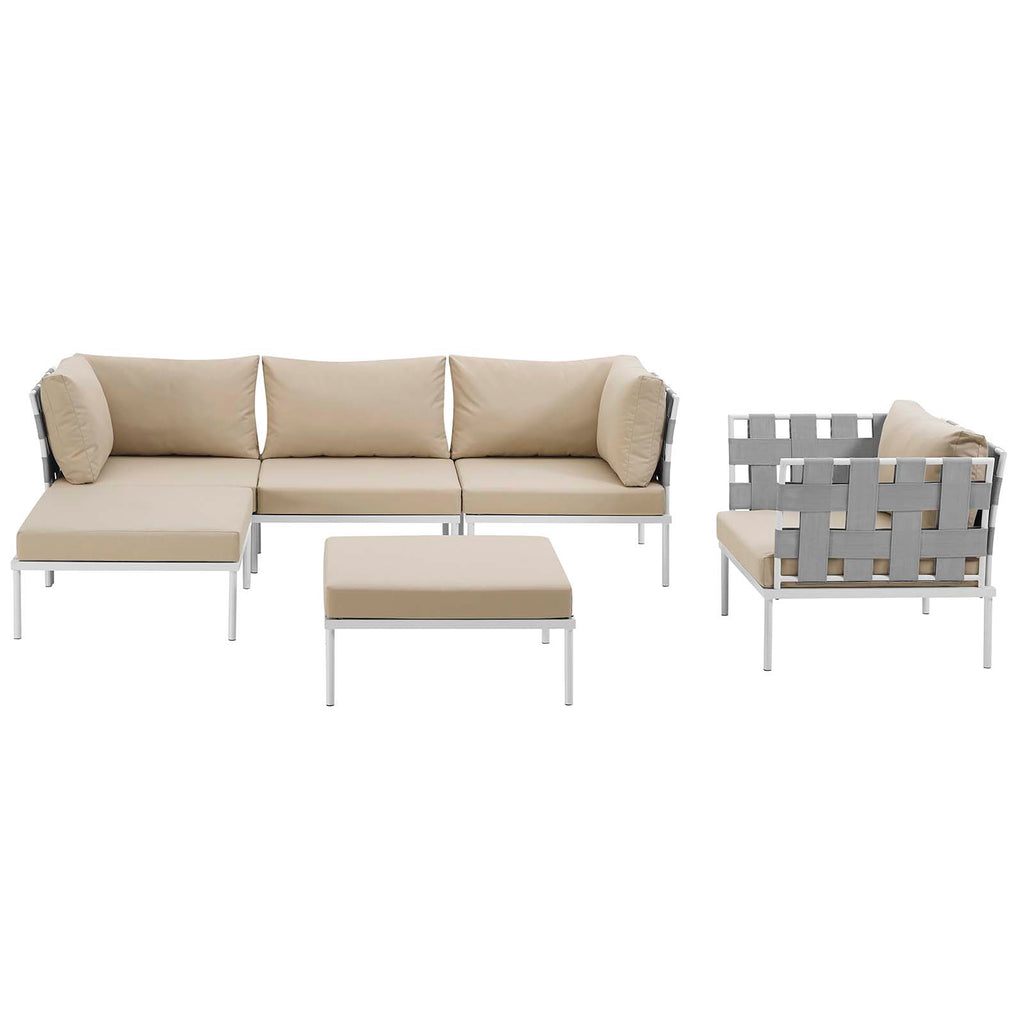 Harmony 6 Piece Outdoor Patio Aluminum Sectional Sofa Set in White Beige-2