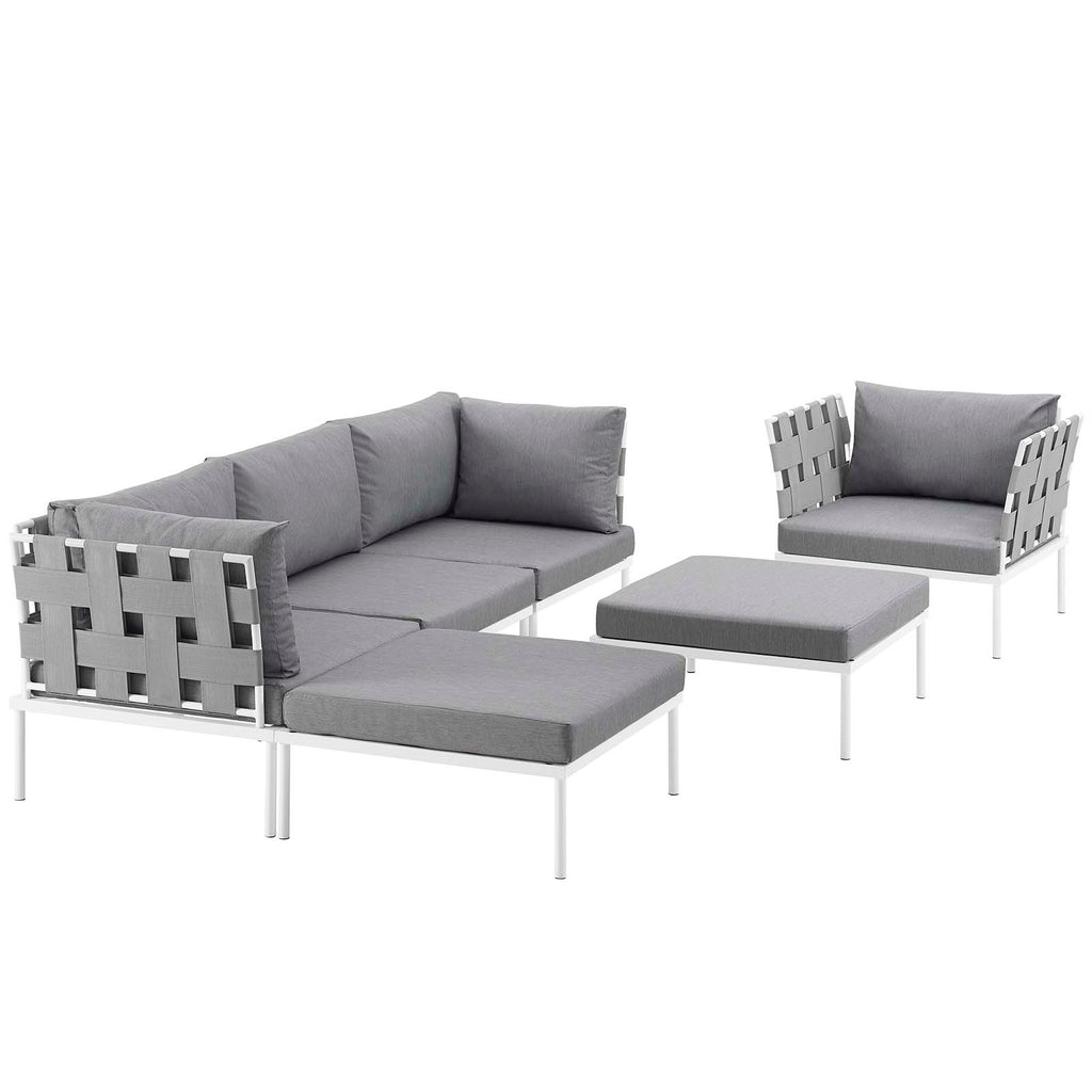 Harmony 6 Piece Outdoor Patio Aluminum Sectional Sofa Set in White Gray-2