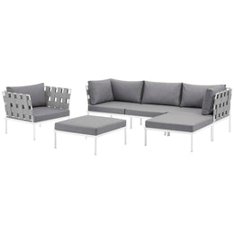 Harmony 6 Piece Outdoor Patio Aluminum Sectional Sofa Set in White Gray-2