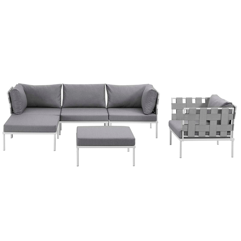 Harmony 6 Piece Outdoor Patio Aluminum Sectional Sofa Set in White Gray-2