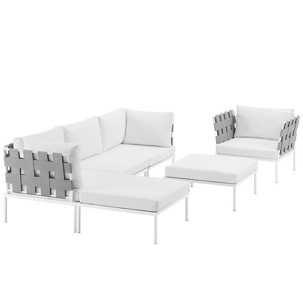 Harmony 6 Piece Outdoor Patio Aluminum Sectional Sofa Set in White White-2