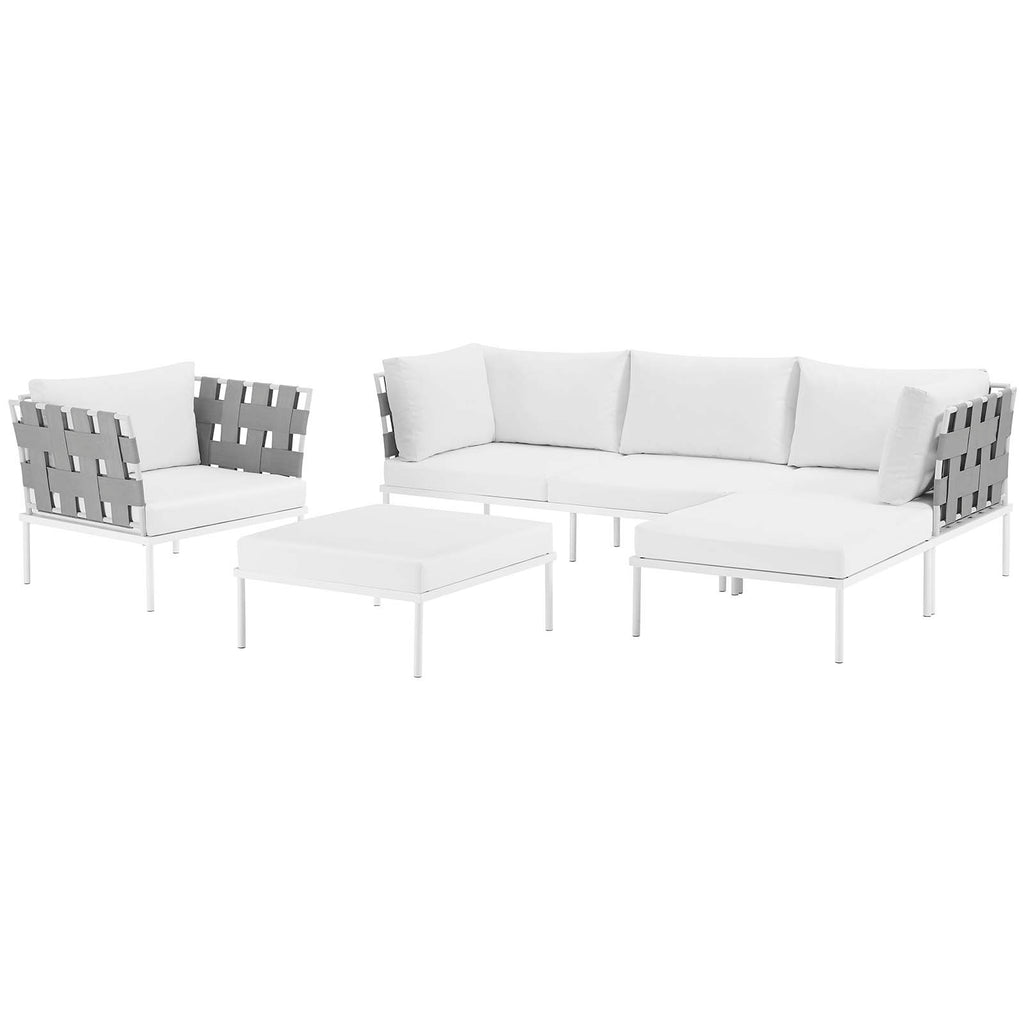 Harmony 6 Piece Outdoor Patio Aluminum Sectional Sofa Set in White White-2