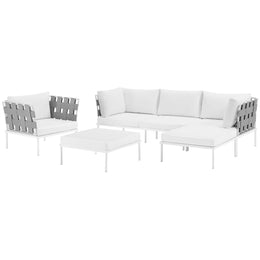 Harmony 6 Piece Outdoor Patio Aluminum Sectional Sofa Set in White White-2