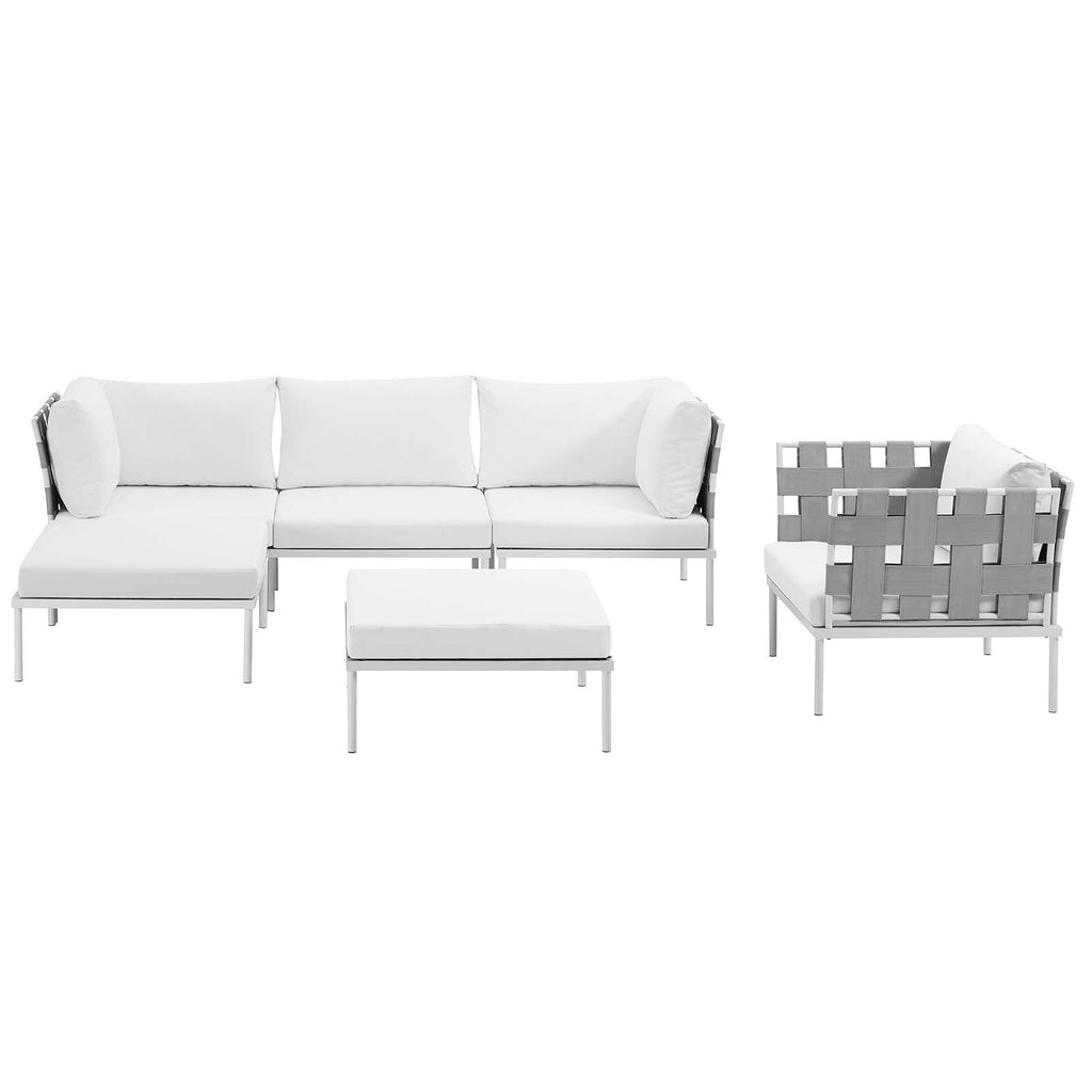 Harmony 6 Piece Outdoor Patio Aluminum Sectional Sofa Set in White White-2