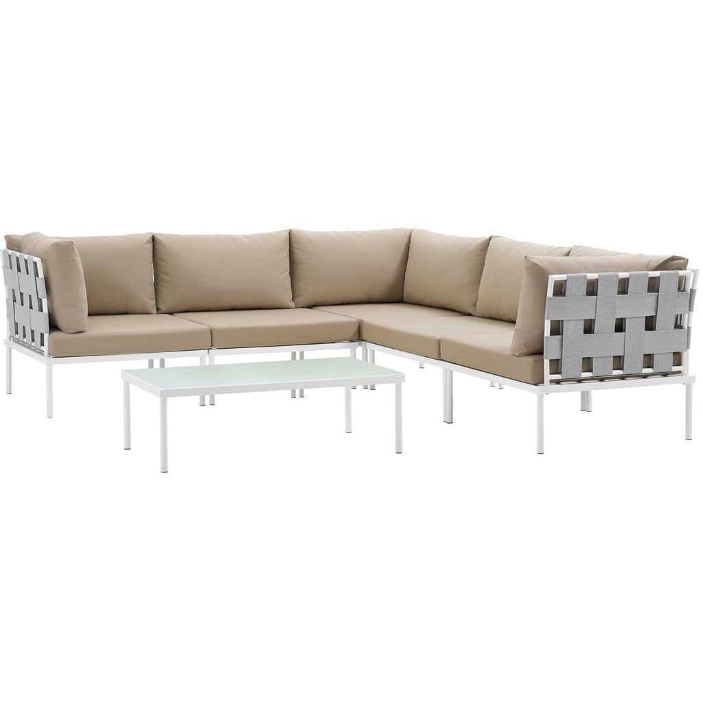 Harmony 6 Piece Outdoor Patio Aluminum Sectional Sofa Set in White Beige-1