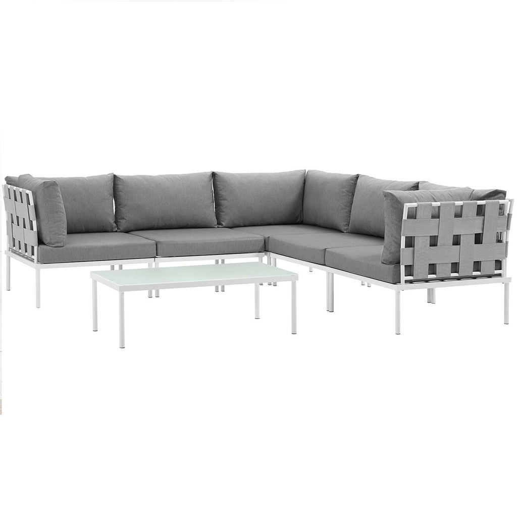 Harmony 6 Piece Outdoor Patio Aluminum Sectional Sofa Set in White Gray-1