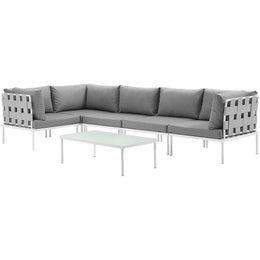 Harmony 6 Piece Outdoor Patio Aluminum Sectional Sofa Set in White Gray-1