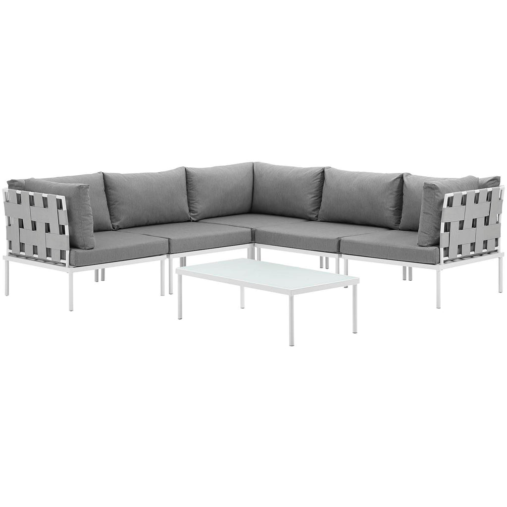 Harmony 6 Piece Outdoor Patio Aluminum Sectional Sofa Set in White Gray-1