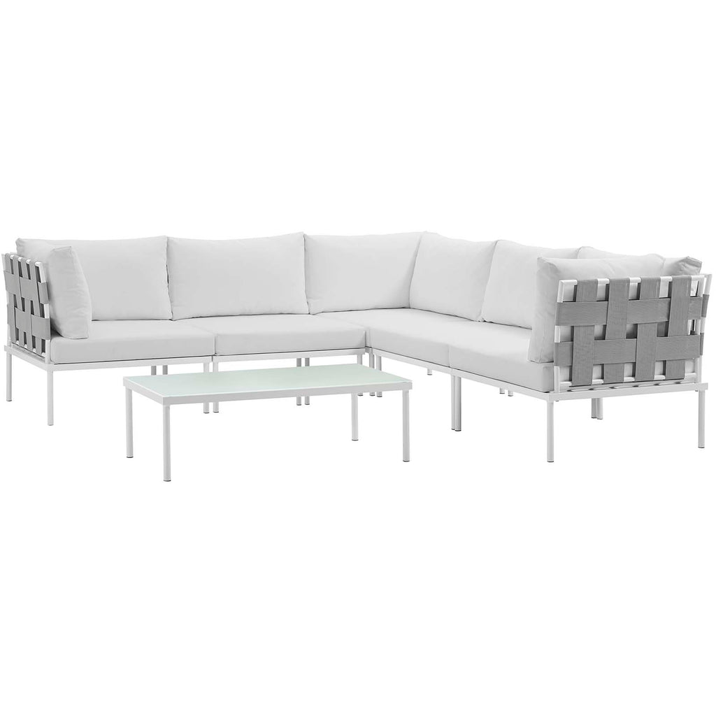 Harmony 6 Piece Outdoor Patio Aluminum Sectional Sofa Set in White White-1