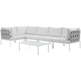 Harmony 6 Piece Outdoor Patio Aluminum Sectional Sofa Set in White White-1