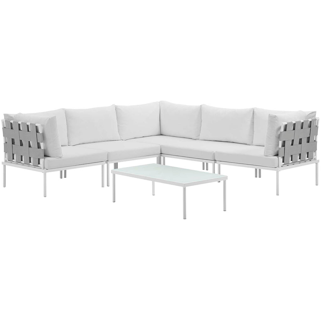 Harmony 6 Piece Outdoor Patio Aluminum Sectional Sofa Set in White White-1