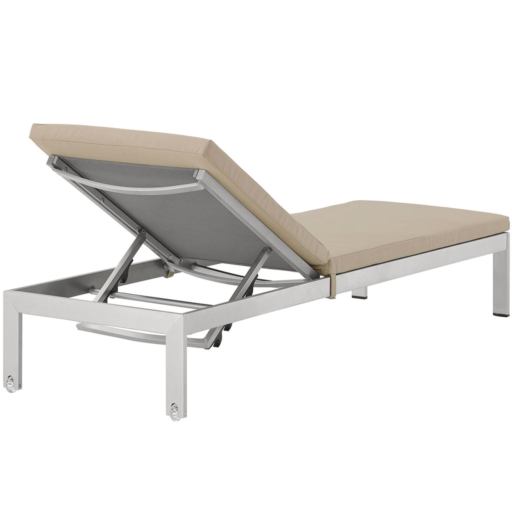 Shore Outdoor Patio Aluminum Chaise with Cushions in Silver Beige-3