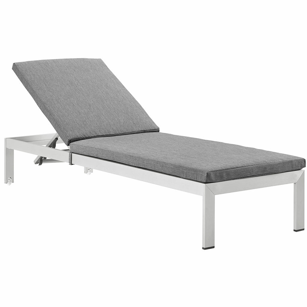 Shore Outdoor Patio Aluminum Chaise with Cushions in Silver Gray-3