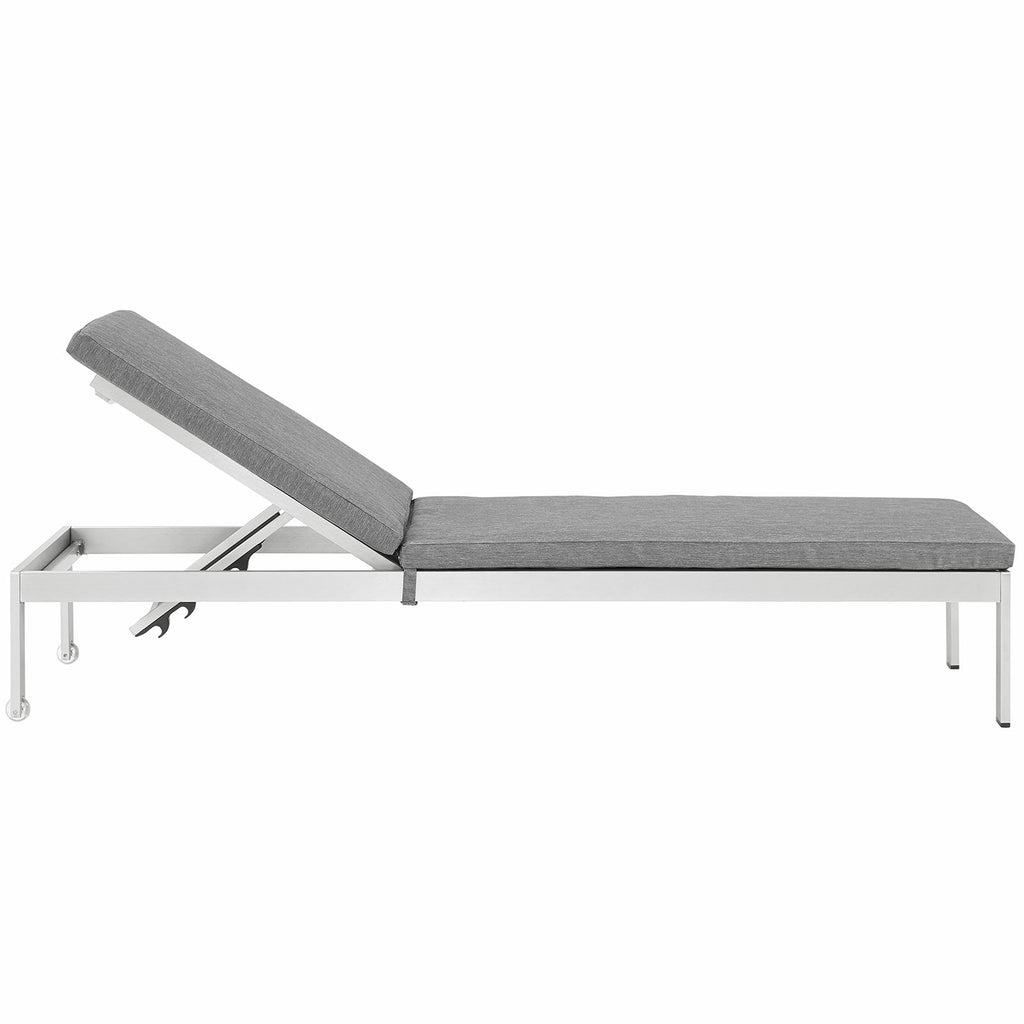 Shore Outdoor Patio Aluminum Chaise with Cushions in Silver Gray-3