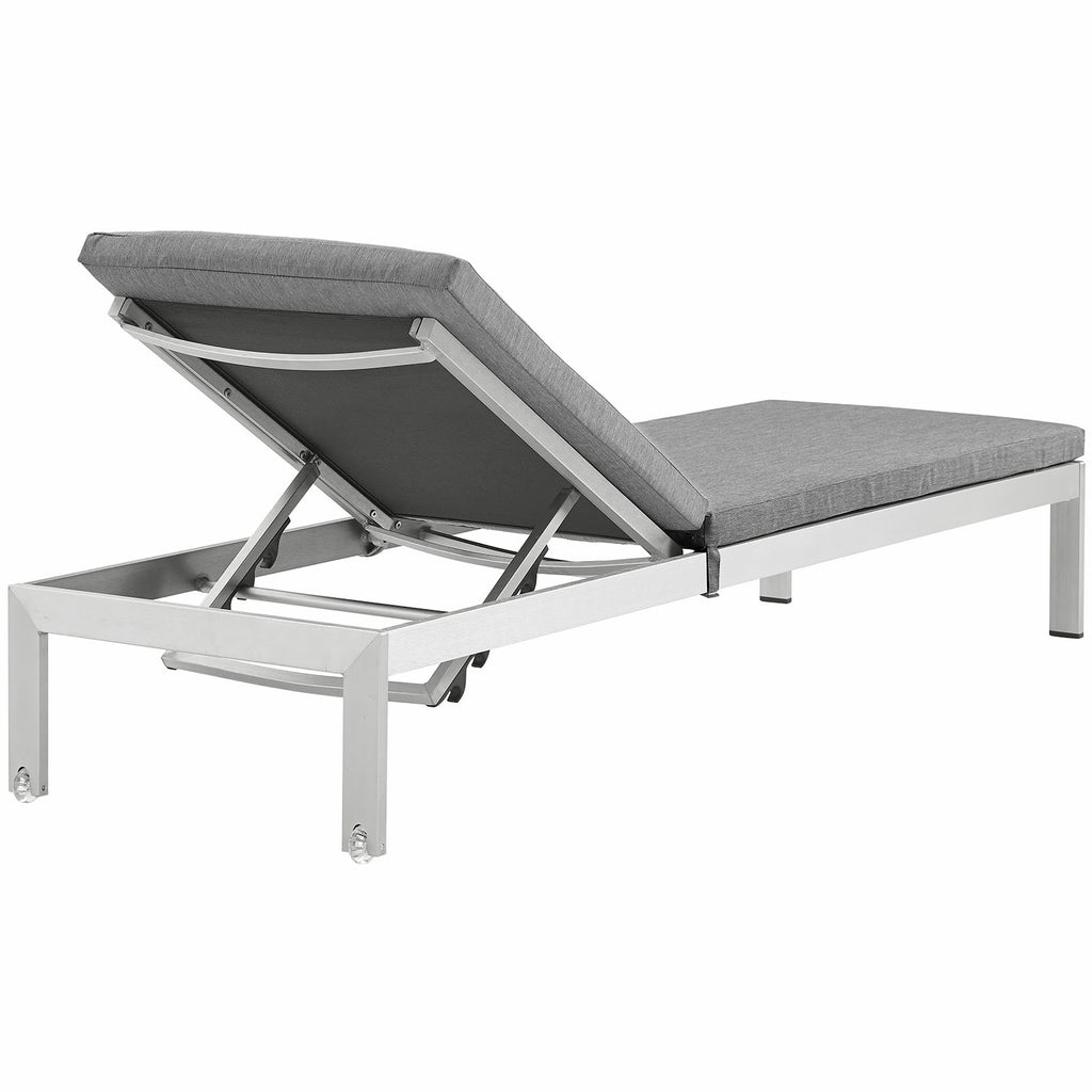 Shore Outdoor Patio Aluminum Chaise with Cushions in Silver Gray-3