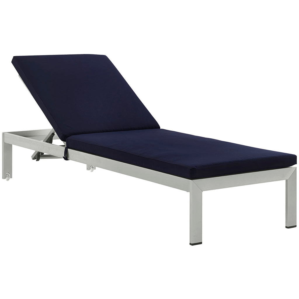 Shore Outdoor Patio Aluminum Chaise with Cushions in Silver Navy-3