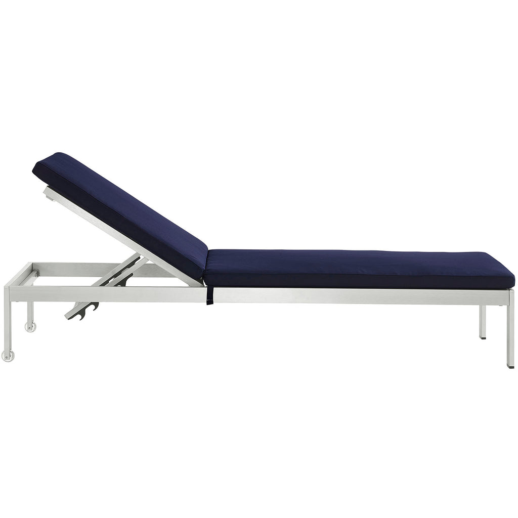 Shore Outdoor Patio Aluminum Chaise with Cushions in Silver Navy-3