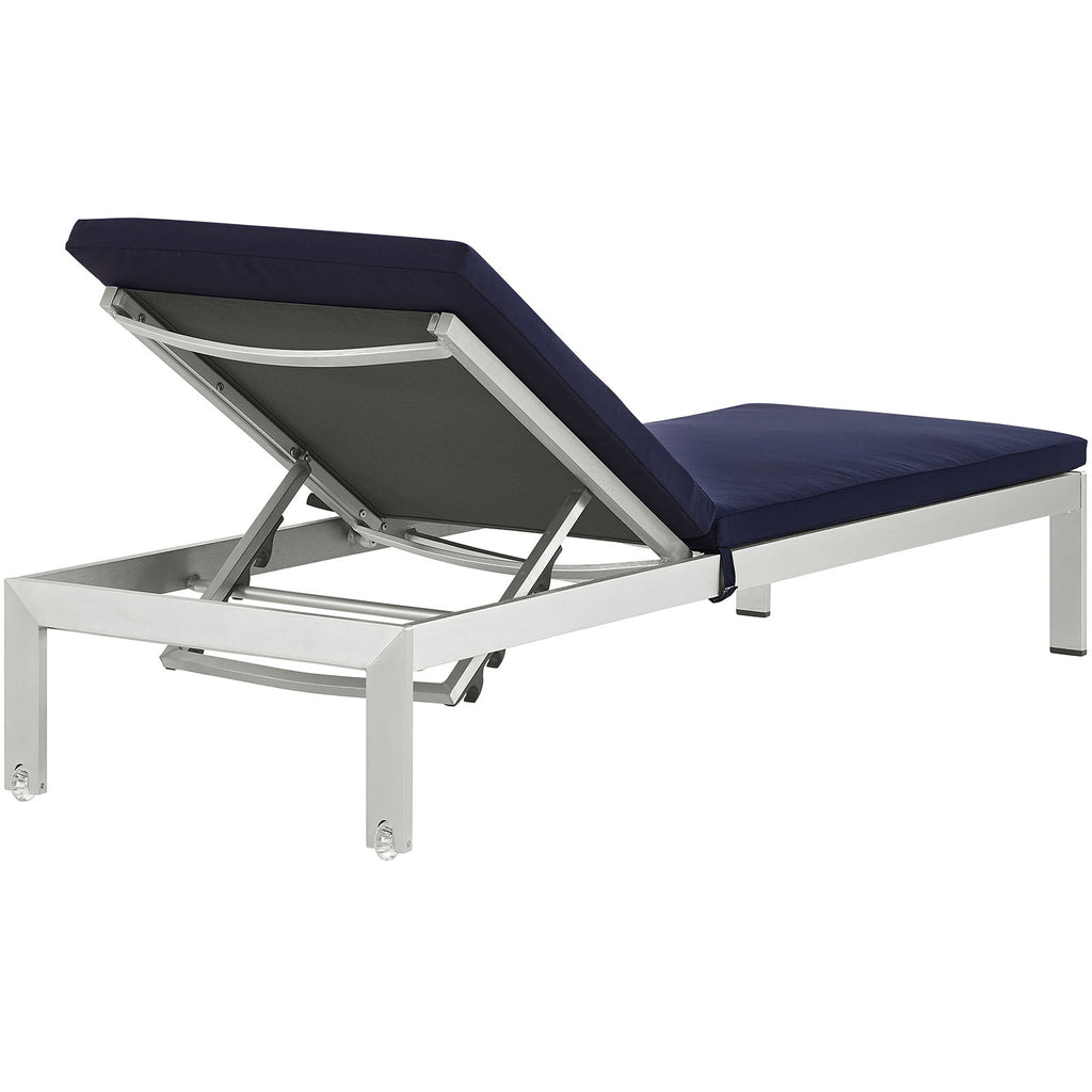 Shore Outdoor Patio Aluminum Chaise with Cushions in Silver Navy-3