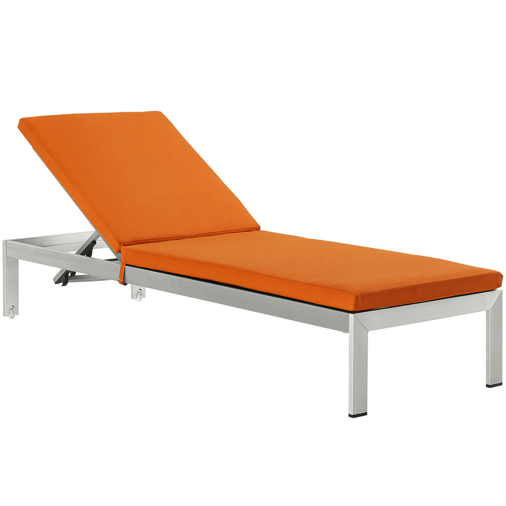 Shore Outdoor Patio Aluminum Chaise with Cushions in Silver Orange-3