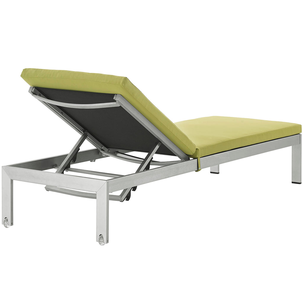 Shore Outdoor Patio Aluminum Chaise with Cushions in Silver Peridot-3