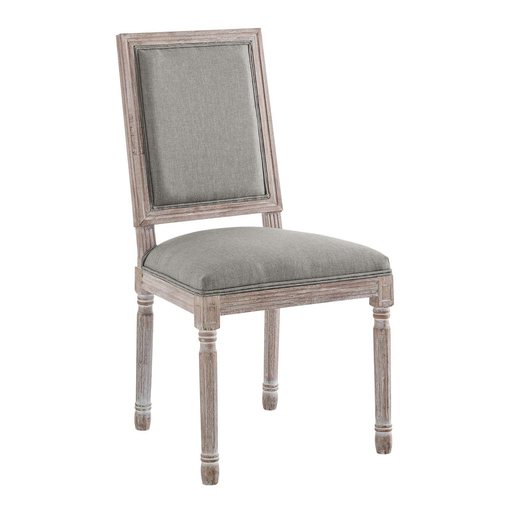 Court Vintage French Upholstered Fabric Dining Side Chair in Light Gray