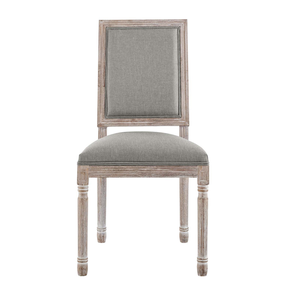 Court Vintage French Upholstered Fabric Dining Side Chair in Light Gray