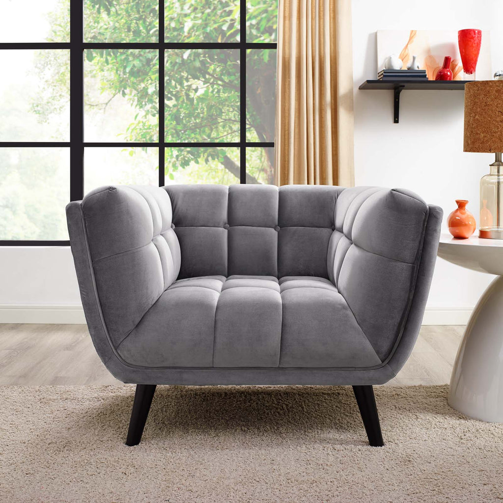 Bestow Performance Velvet Armchair in Gray