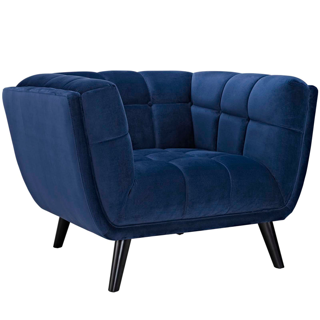 Bestow Performance Velvet Armchair in Navy