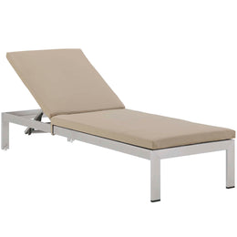 Shore 3 Piece Outdoor Patio Aluminum Chaise with Cushions in Silver Beige