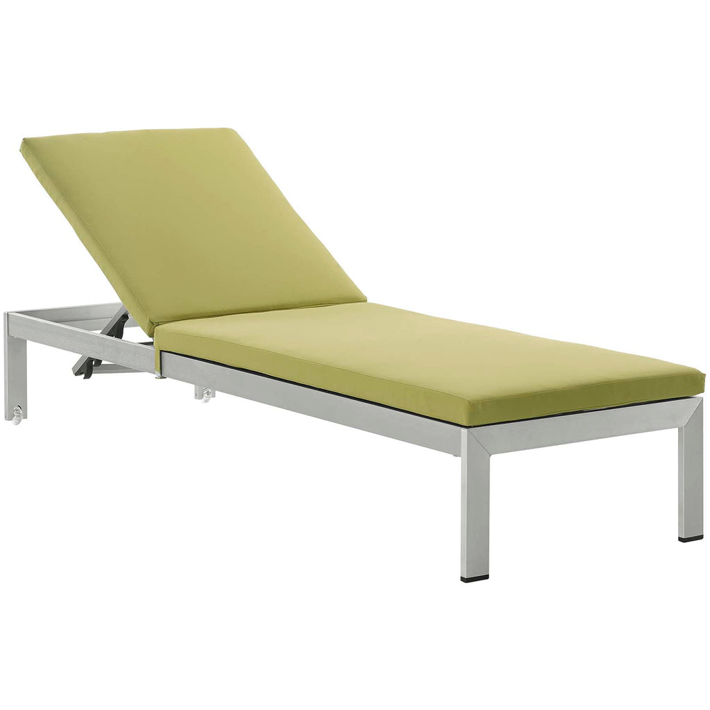 Shore 3 Piece Outdoor Patio Aluminum Chaise with Cushions in Silver Peridot