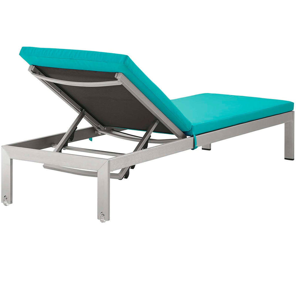 Shore 3 Piece Outdoor Patio Aluminum Chaise with Cushions in Silver Turquoise