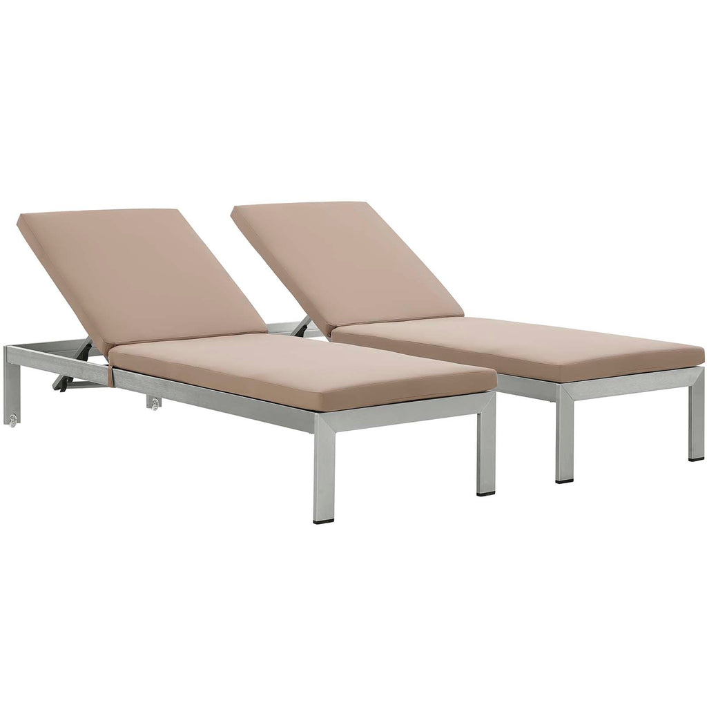 Shore Chaise with Cushions Outdoor Patio Aluminum Set of 2 in Silver Mocha