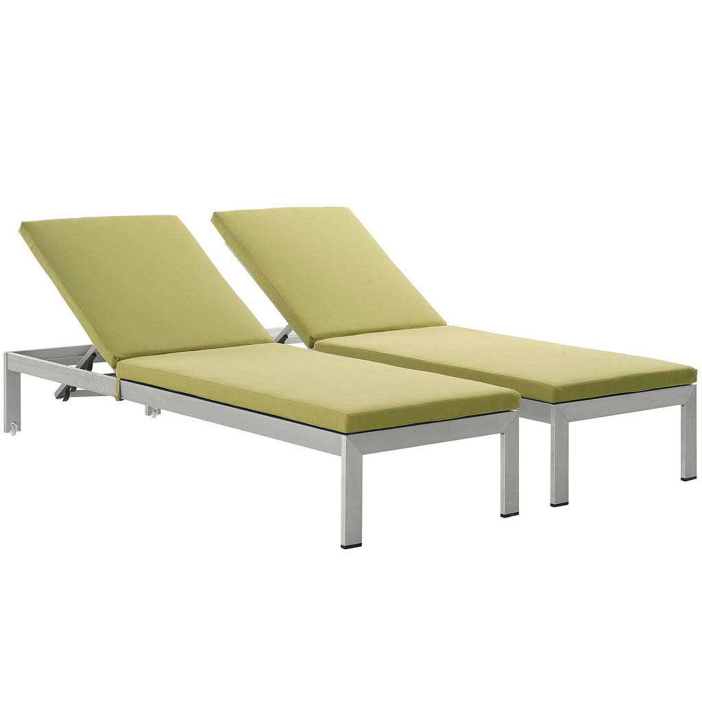 Shore Chaise with Cushions Outdoor Patio Aluminum Set of 2 in Silver Peridot