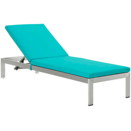 Shore Chaise with Cushions Outdoor Patio Aluminum Set of 2 in Silver Turquoise