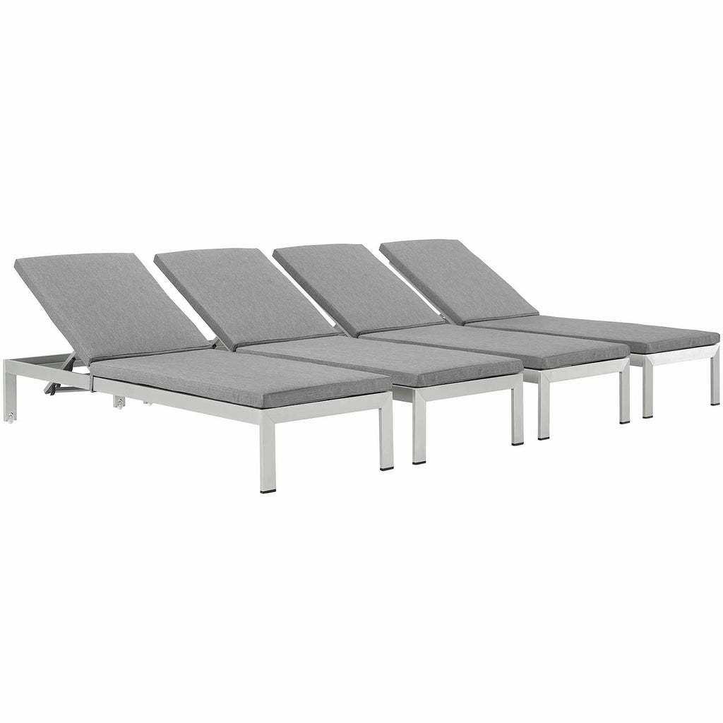 Shore Chaise with Cushions Outdoor Patio Aluminum Set of 4 in Silver Gray