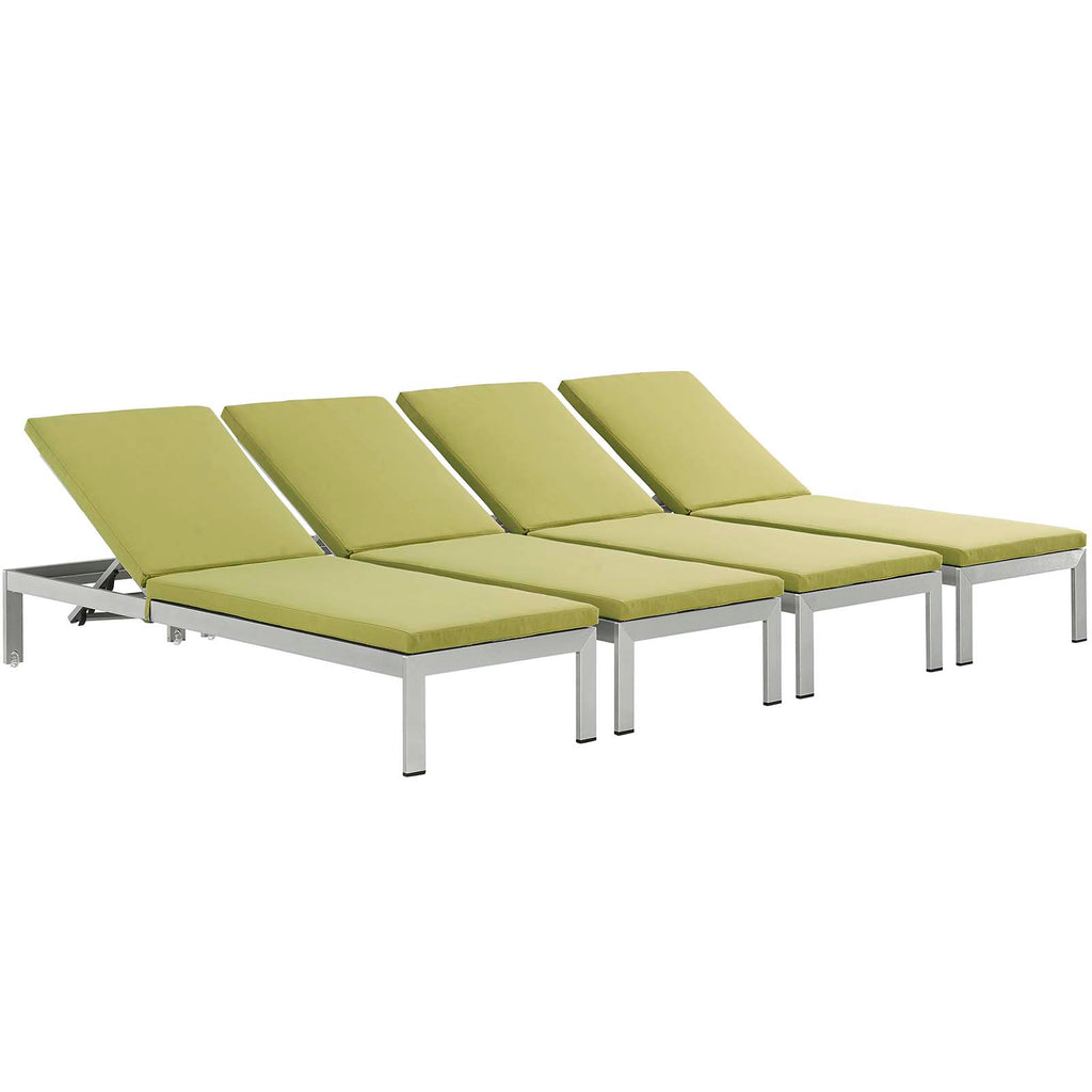 Shore Chaise with Cushions Outdoor Patio Aluminum Set of 4 in Silver Peridot