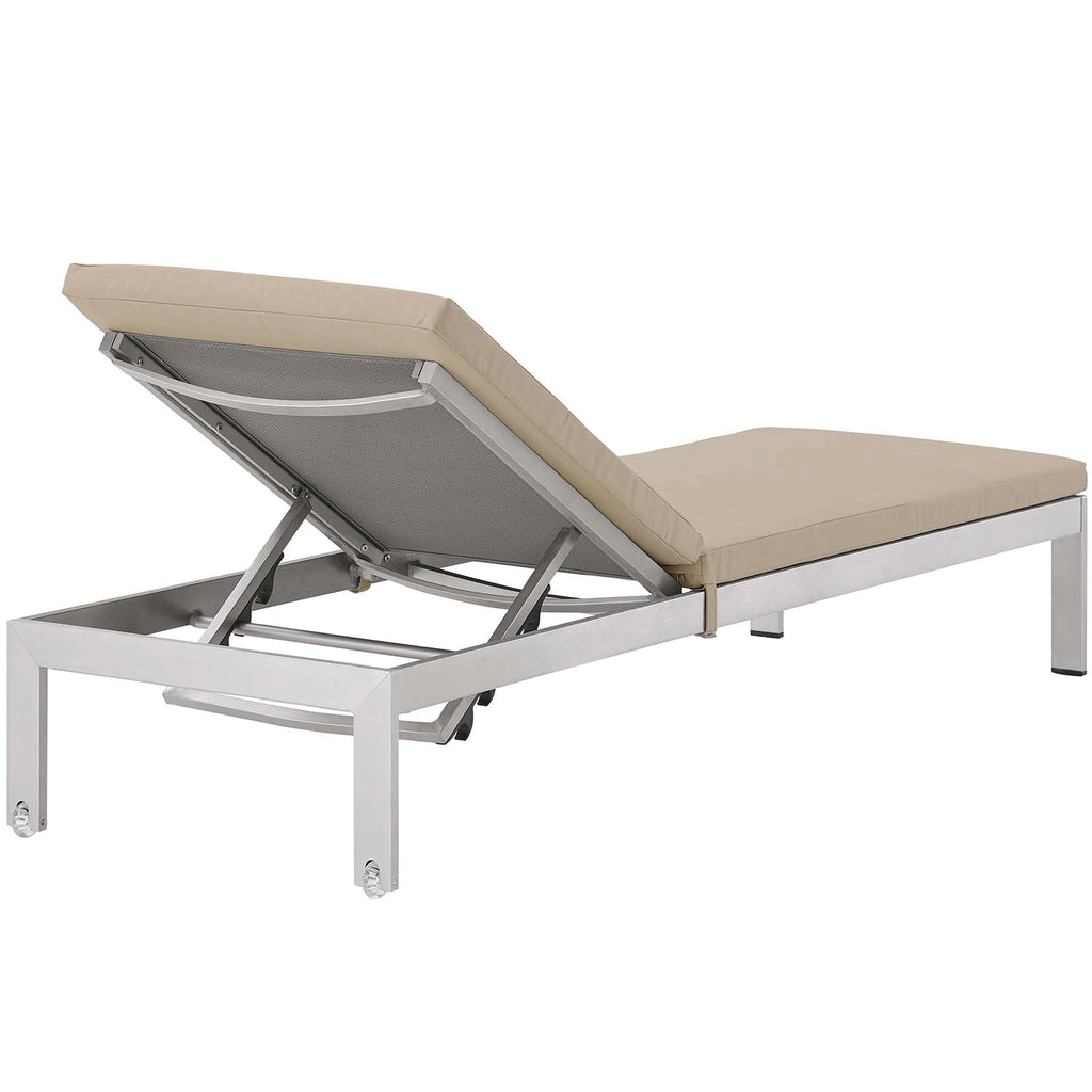 Shore Chaise with Cushions Outdoor Patio Aluminum Set of 6 in Silver Beige