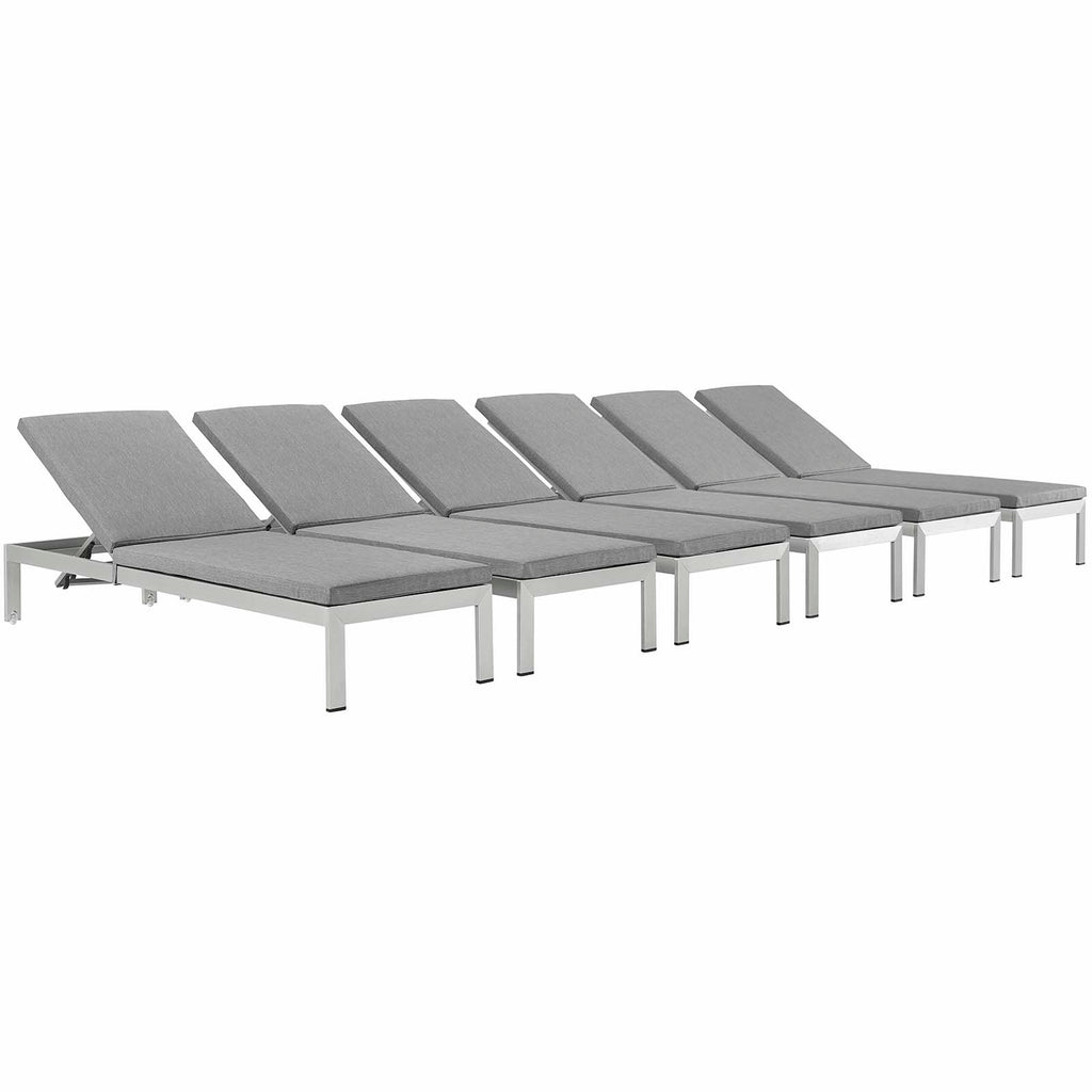 Shore Chaise with Cushions Outdoor Patio Aluminum Set of 6 in Silver Gray